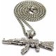 Mens ICED Out Machine Gun AK47 Chopper,Uzi Weapon, Hand Gun Pendant Box, Rope, Cuban Chain 3 Necklace Set