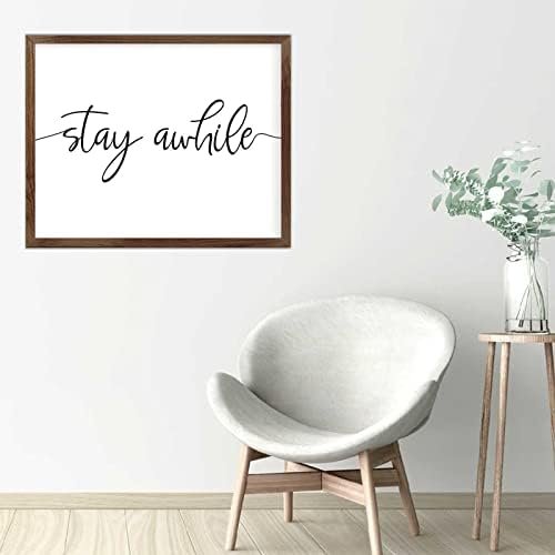 Funny Vintage Wooden Frame Sign 16x20 Inch,Stay Awhile Farmhouse Wooded Sign for Home Entrance Decor Ready to Hang Wall Art Holiday Sign Gifts