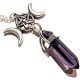 Pentagram & Moon Phases & Hex-Point Purple Glass Crystal Pendant on Chain Necklace Wiccan Pagan