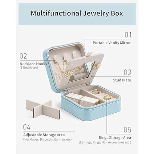 Teacher Appreciation Graduation Gifts - Small Travel Jewelry Box Organizer - Display Case for Girls Women Gift Rings Earrings Necklaces Storage with Mirror Blue