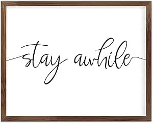 Funny Vintage Wooden Frame Sign 16x20 Inch,Stay Awhile Farmhouse Wooded Sign for Home Entrance Decor Ready to Hang Wall Art Holiday Sign Gifts