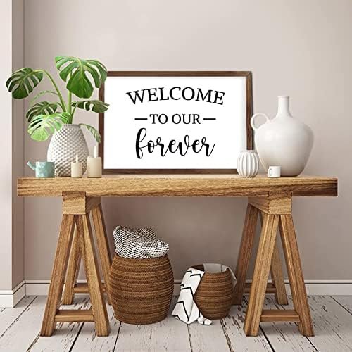 Funny Vintage Wooden Frame Sign 8x12 Inch,Welcome to Our Forever Farmhouse Wooded Sign for Home Entrance Decor Ready to Hang Wall Art Holiday Sign Gifts