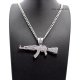 Mens ICED Out Machine Gun AK47 Chopper,Uzi Weapon, Hand Gun Pendant Box, Rope, Cuban Chain 3 Necklace Set