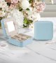 Teacher Appreciation Graduation Gifts - Small Travel Jewelry Box Organizer - Display Case for Girls Women Gift Rings Earrings Necklaces Storage with Mirror Blue