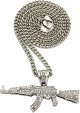 Mens ICED Out Machine Gun AK47 Chopper,Uzi Weapon, Hand Gun Pendant Box, Rope, Cuban Chain 3 Necklace Set