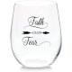 Faith Over Fear Stemless Wine Glass 11 oz Beer Whiskey Wine Tumblers Drinking Glassware Red & White Funny Birthday Wine Glasses Gift for Wine Lover