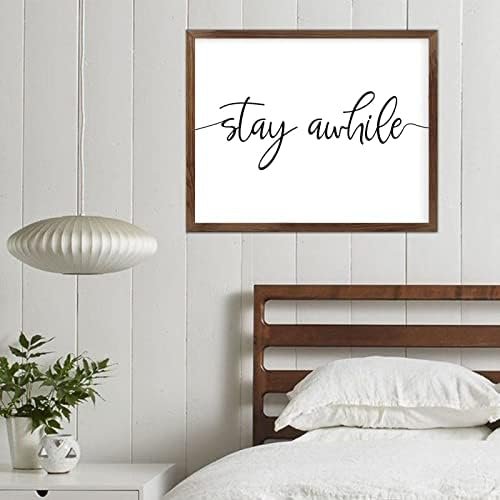 Funny Vintage Wooden Frame Sign 16x20 Inch,Stay Awhile Farmhouse Wooded Sign for Home Entrance Decor Ready to Hang Wall Art Holiday Sign Gifts