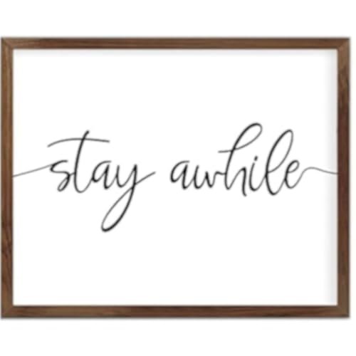 Funny Vintage Wooden Frame Sign 16x20 Inch,Stay Awhile Farmhouse Wooded Sign for Home Entrance Decor Ready to Hang Wall Art Holiday Sign Gifts