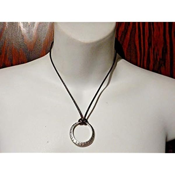 Runic Alphabet Ring Pendant on Brown Cord Choker Necklace Circle Norse Runes Viking