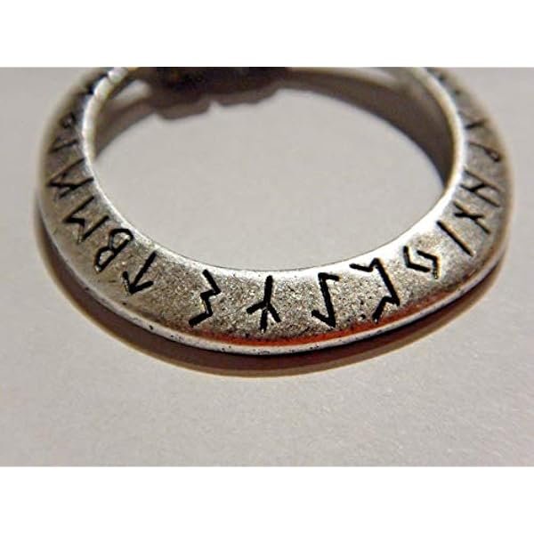 Runic Alphabet Ring Pendant on Brown Cord Choker Necklace Circle Norse Runes Viking