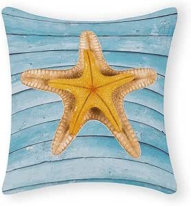 Cute Cotton Pillowcase with Zipper 24x24 Inch,Starfish Pillow Cases for Home Decor,Pillowcase for Friends Family Holiday Pillow Gifts