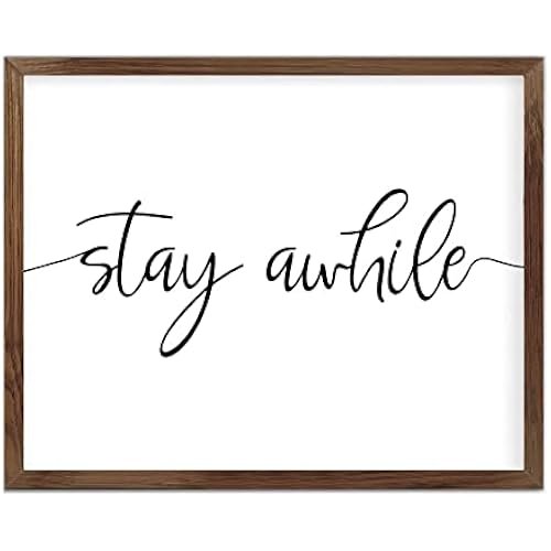 Funny Vintage Wooden Frame Sign 16x20 Inch,Stay Awhile Farmhouse Wooded Sign for Home Entrance Decor Ready to Hang Wall Art Holiday Sign Gifts
