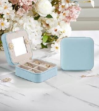 Teacher Appreciation Graduation Gifts - Small Travel Jewelry Box Organizer - Display Case for Girls Women Gift Rings Earrings Necklaces Storage with Mirror Blue