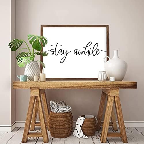 Funny Vintage Wooden Frame Sign 16x20 Inch,Stay Awhile Farmhouse Wooded Sign for Home Entrance Decor Ready to Hang Wall Art Holiday Sign Gifts
