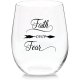 Faith Over Fear Stemless Wine Glass 11 oz Beer Whiskey Wine Tumblers Drinking Glassware Red & White Funny Birthday Wine Glasses Gift for Wine Lover